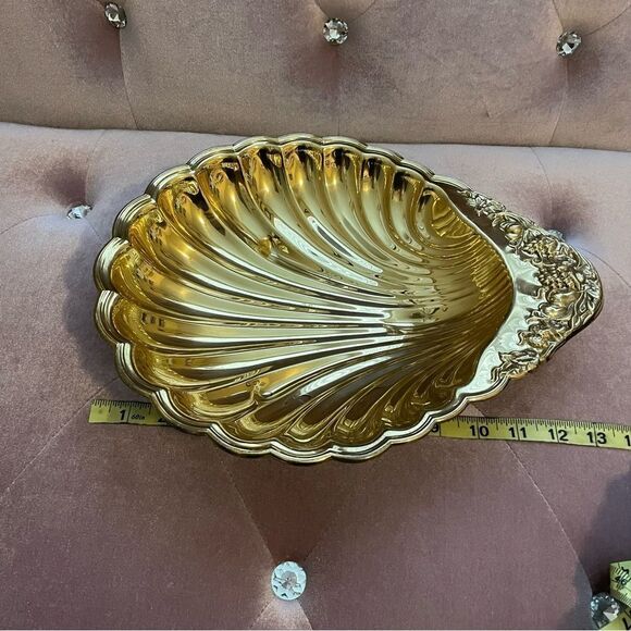 Brasscrafters American Family Large Vintage Brass Shell Serving Tray Gold - Picture 9 of 13